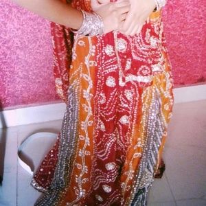 Beaded bandhani lehenga